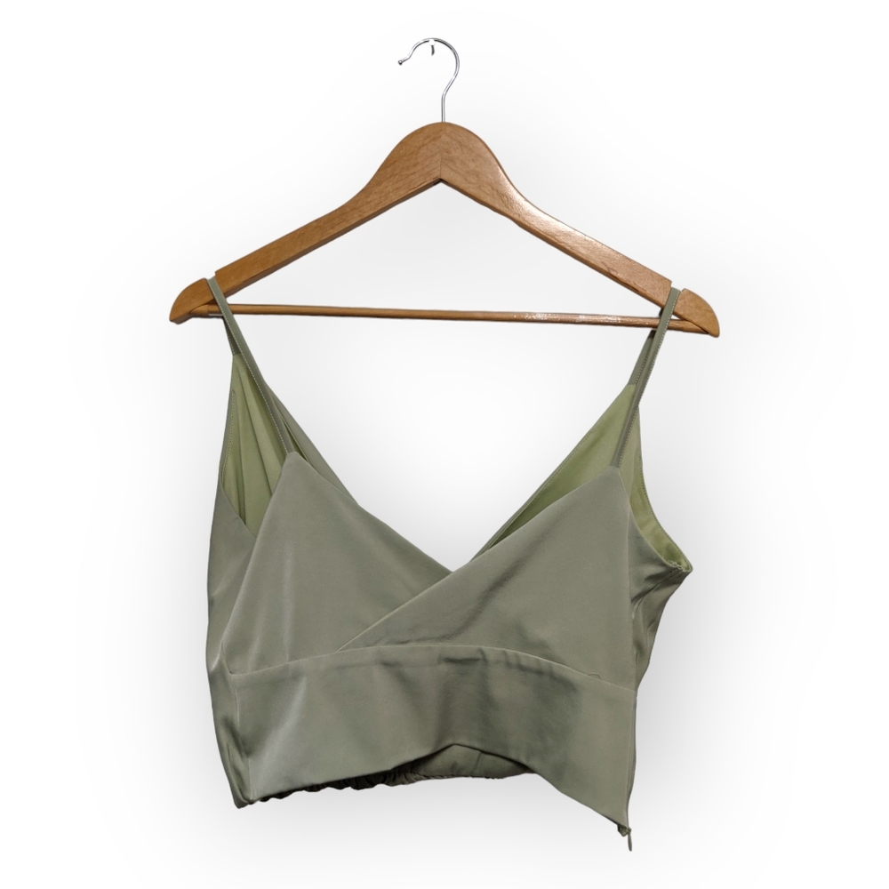 4th & Reckless Mint Rosaria Silky Surplice Crop Camisole, M - Picture 3 of 7